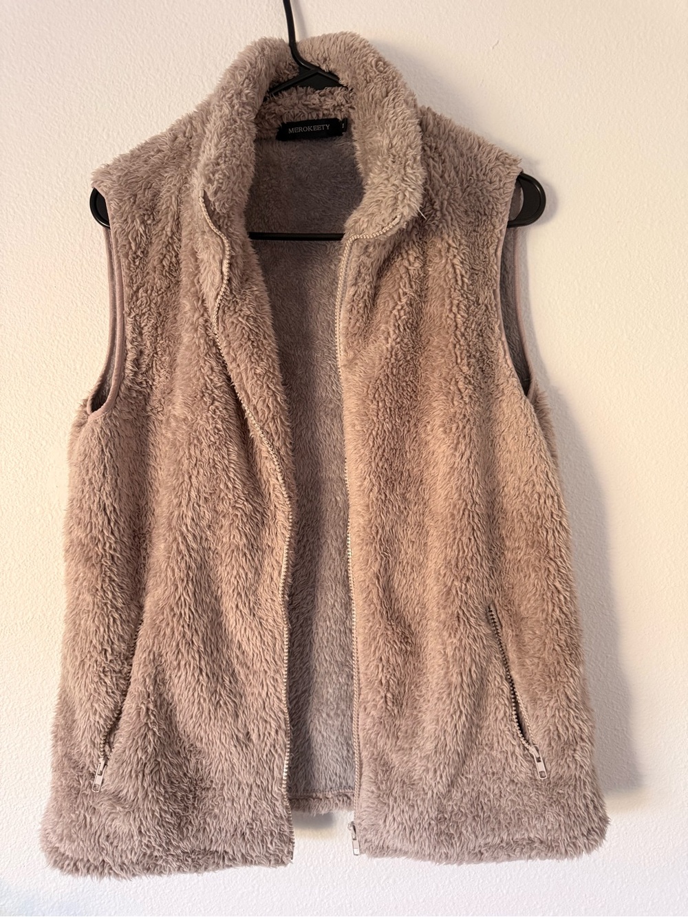 Moss & Ivy Taupe Faux-Sherpa Vest - Women's Sleeveless Coat